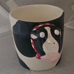 MUG-RUSS-Black & White Cow-3-D Design-Whimsical-Farm Animal-Holds 12 oz